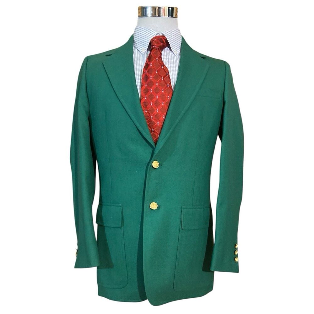 Palm Beach Blazer Men’s Size 39 Green Sport Coat Gold Button Made In USA